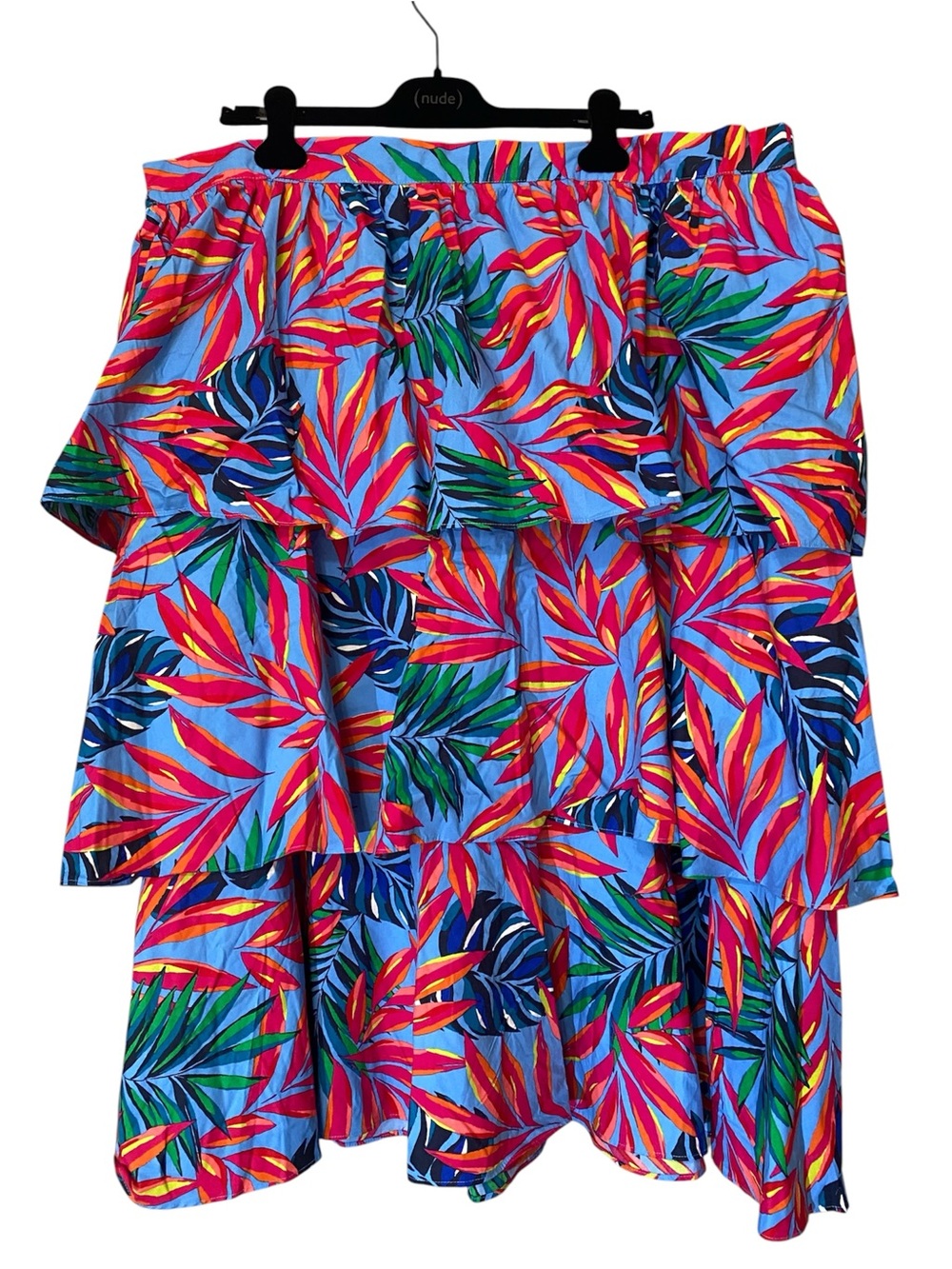 Vibrant Tropical Tiered A-Line MIDI Skirt